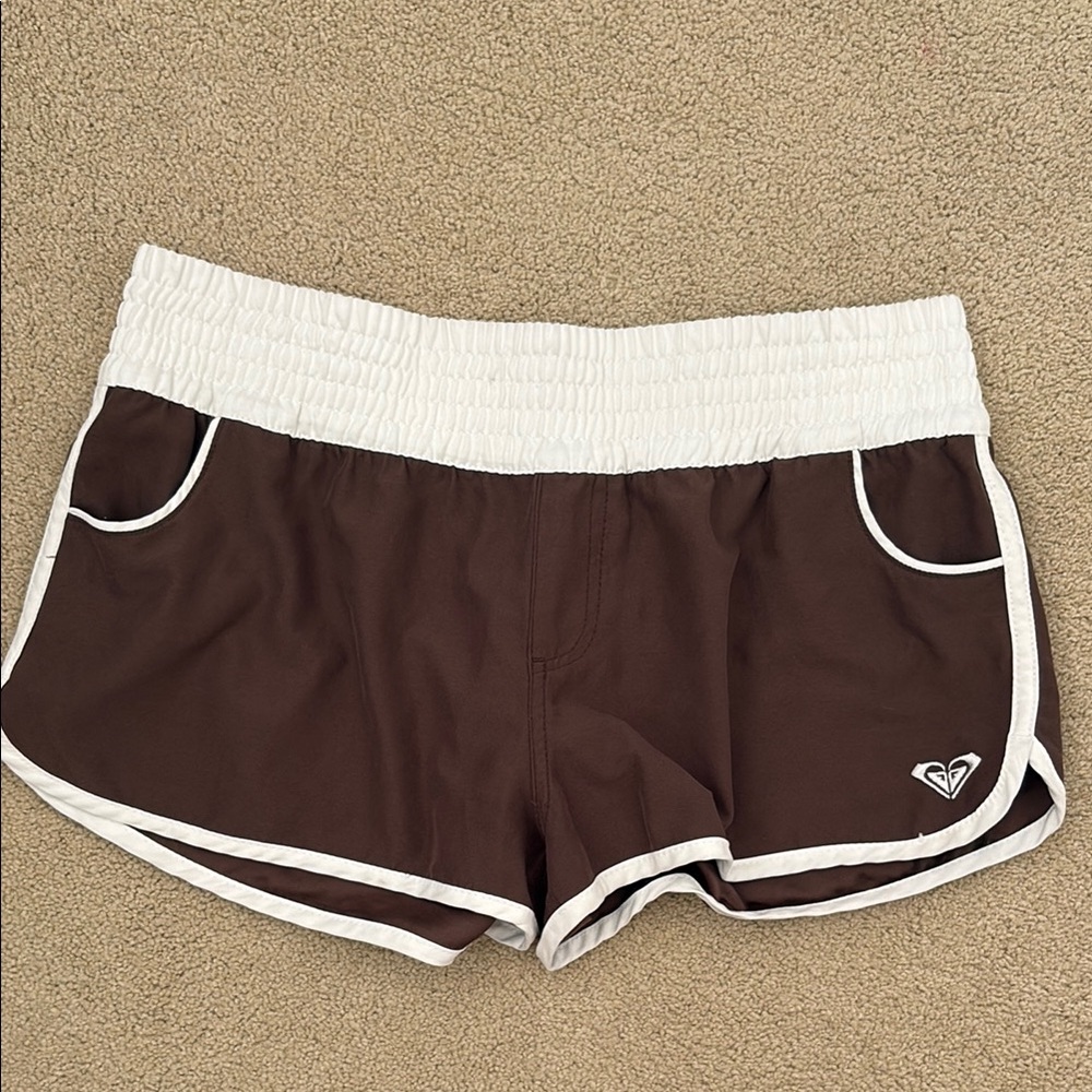 Roxy Brown and White Shorts with Dolphin Hem